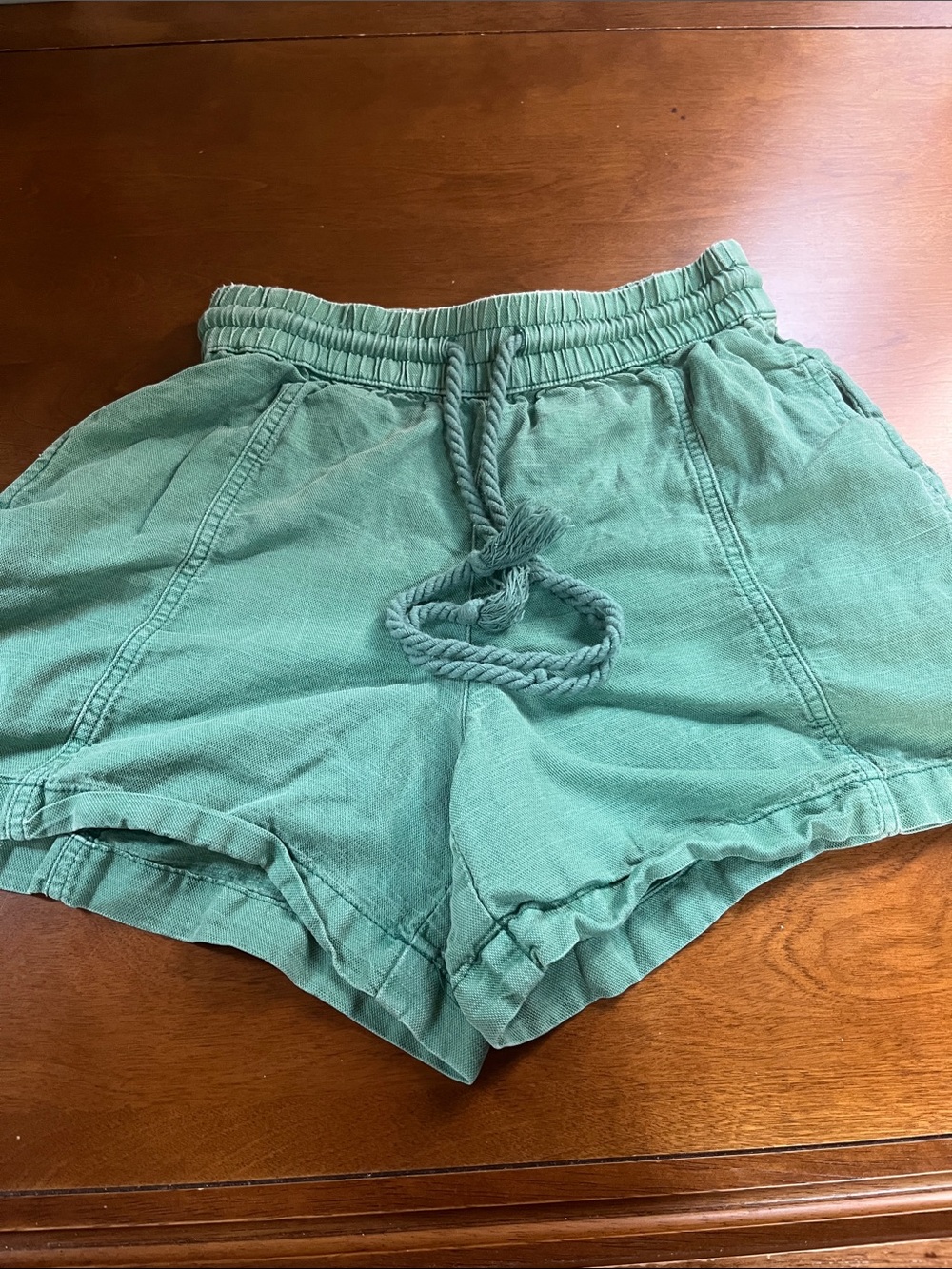 C&C California Linen Blend Washed Mint Green Elastic Waist Shorts